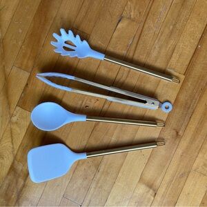 Silicone Kitchen Utensil Set - White and Gold (4-Piece)